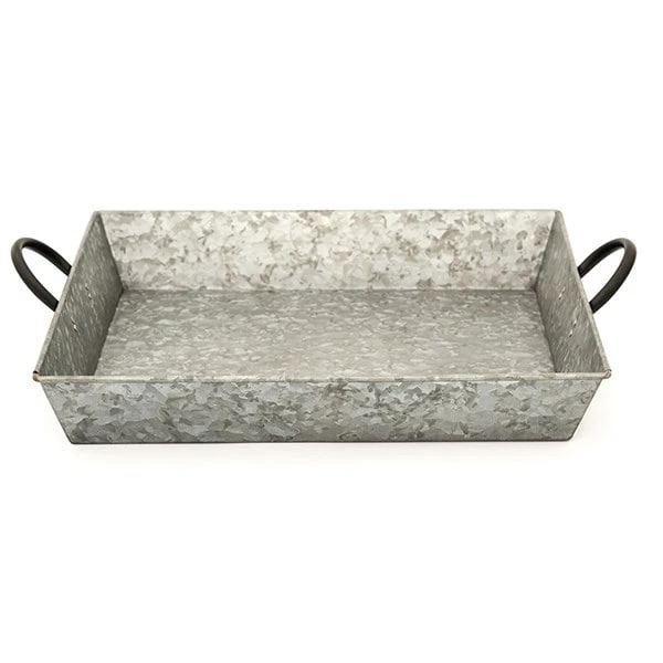 Galvanised Rectangular Tray With Blackened Handles 2 Galvanised Rectangular Tray With Blackened Handles - Image 2
