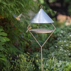 Bird Feeding Hut On Stake - Brushed Aluminium -Cheap Plants Store pr2000034007 card3 lg