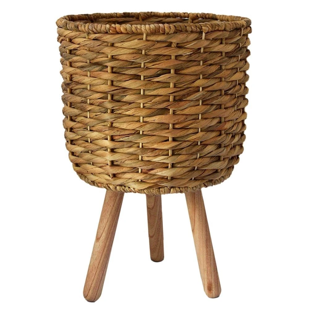 Water Hyacinth Lined Plant Basket On Legs - Natural 2 Water Hyacinth Lined Plant Basket On Legs - Natural - Image 2