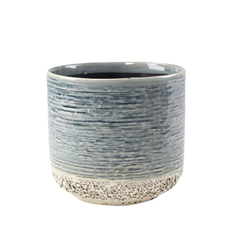 Textured Two-tone Plant Pot - Denim Blue 2 Textured Two-tone Plant Pot - Denim Blue - Image 2