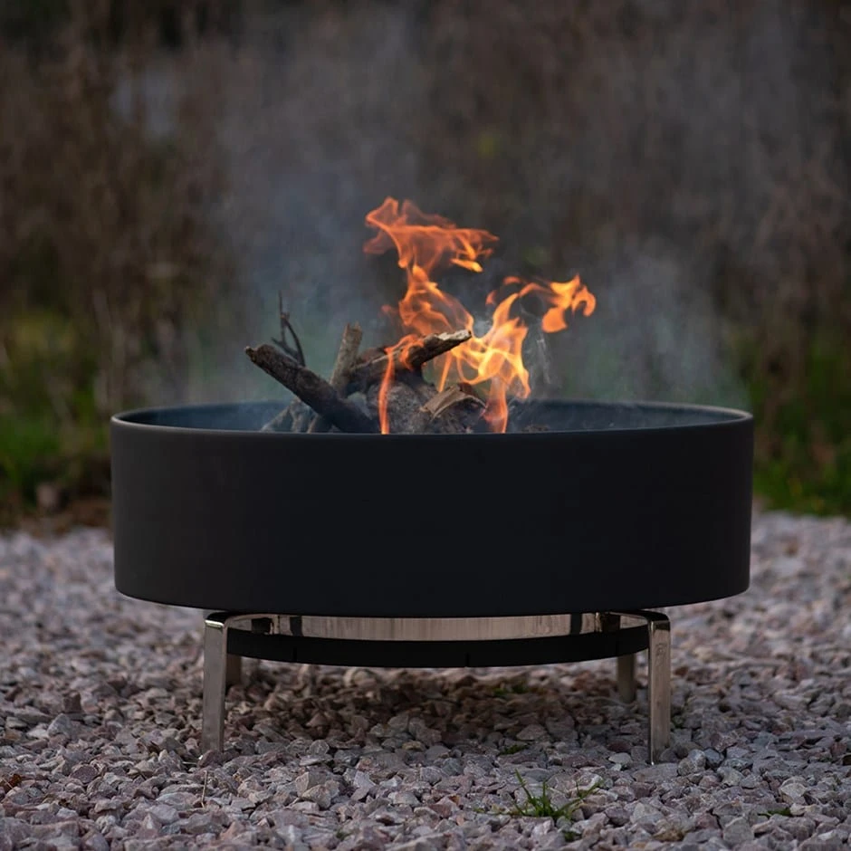 Fire Pit With Free Standing Cooking Grill - Stainless Steel Base 1 Fire Pit With Free Standing Cooking Grill - Stainless Steel Base