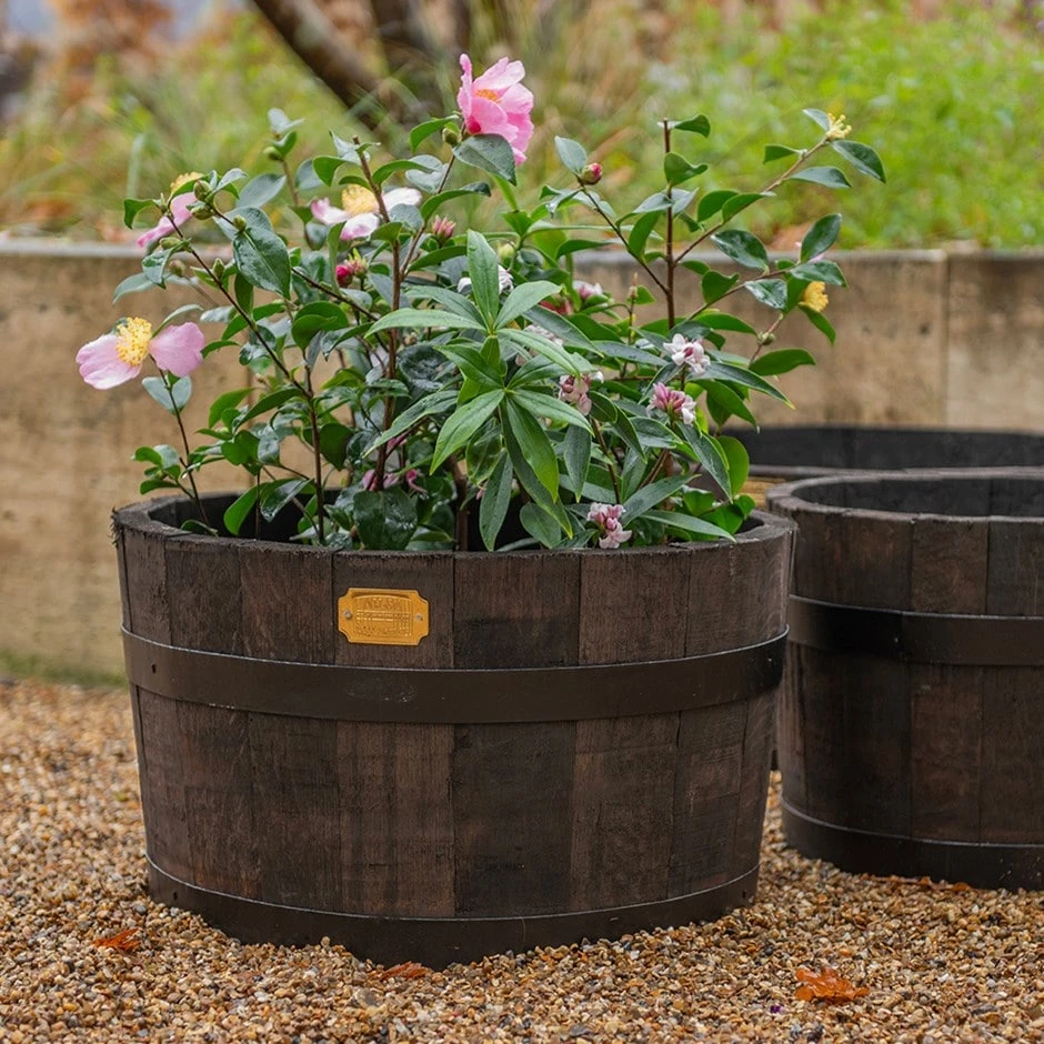Reclaimed Oak Barrel Planter 1 Reclaimed Oak Barrel Planter